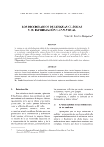Los diccionarios de Lenguas cLásicas y su información gramaticaL