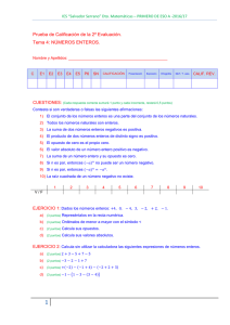 Prueba de Calificación de la 2ª Evaluación. Tema 4: NÚMEROS