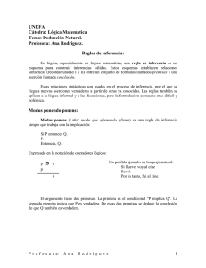 UNEFA Cátedra: Lógica Matematica Tema: Deducción Natural