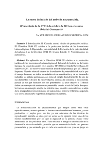 La nueva definición del embrión no patentable. - E