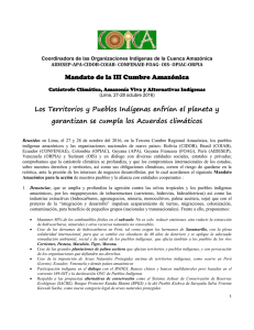 Mandato de la III Cumbre Amazónica Los Territorios y Pueblos
