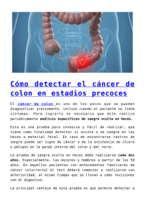 Cómo detectar el cáncer de colon en estadios precoces