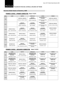 Horarios Doble Grado en Derecho y ADE PRIMER CURSO