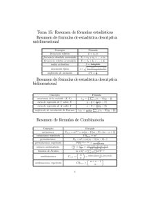 Tema 15: Resumen de fórmulas estadísticas Resumen de fórmulas