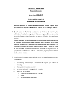 “Marketing”, MBA-8416-84 Esquema del curso