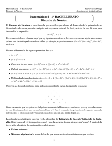 Matemáticas I - 1o BACHILLERATO Binomio de Newton