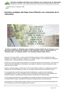 Encíclica ecológica del Papa evoca filiación con creaciones de la