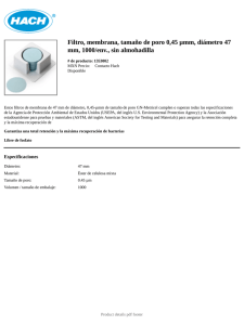 Filtro, membrana, tamaño de poro 0,45 µmm