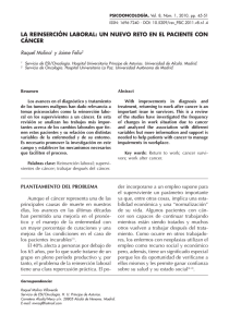 la reinserci&oacute;n laboral: un nuevo reto en el paciente con c&aacute;ncer