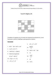 Tarea Nº 2 (Álgebra, 8º). Complete el crucigrama con el número de
