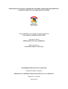 PUBLICIDAD EN EL BANCO AGRARIO DE COLOMBIA VERSUS