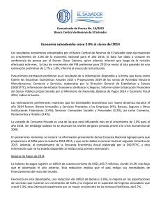 Economía salvadoreña crece 2.0% al cierre del 2014