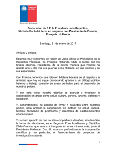Michelle Bachelet Jeria, en conjunto con Presidente de Francia