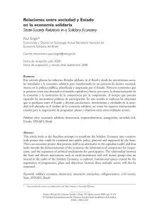 Relaciones entre sociedad y Estado en la economía solidaria