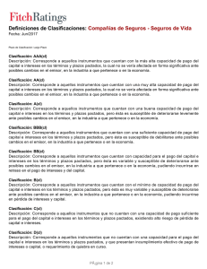 Definiciones de Clasificaciones: Compañías de Seguros