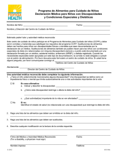 Programa de Alimentos para Cuidado de Niños Declaración Médica