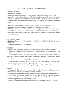 Nociones generales de SINTAXIS GRIEGA