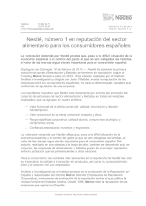Nestlé, número 1 en reputación del sector alimentario para los