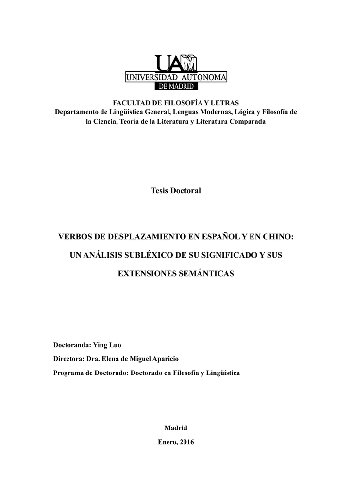 Tesis Doctoral Verbos De Desplazamiento En Espanol Y Tesis Doctoral Verbos De Desplazamiento En Espanol Y