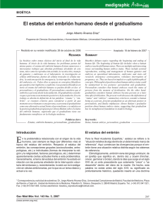 El estatus del embrión humano desde el gradualismo