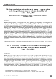 Nivel de conocimiento sobre cáncer de mama y características