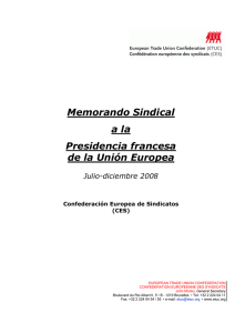 Memorando Sindical a la Presidencia francesa de la Unión Europea