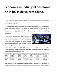 Economìa mundial y el desplome de la bolsa de valores China.