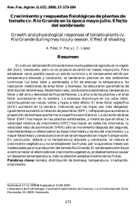 Crecimiento y respuestas fisiológicas de plantas de tomate cv. Río