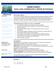 Unidad 4 Grado 5 Suma, resta, multiplicación y división de fracciones