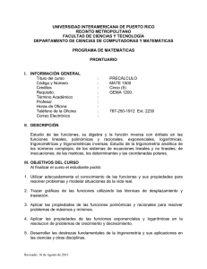 Precálculo - Inter Metro - Universidad Interamericana de Puerto Rico