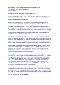 La prohibición europea de patentar células embrionarias humanas