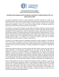 Continúa la fase expansiva del crecimiento económico: En 2016