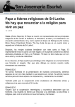 Papa a l  eres religiosos de Sri Lanka: No hay que renunciar a la