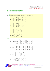 Ejercicios resueltos Bloque2. Álgebra - Tema2. Matrices