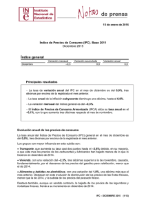 Índice de Precios de Consumo - Instituto Nacional de Estadistica.