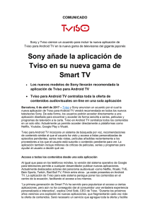 Sony añade la aplicación de Tviso en su nueva gama de Smart TV