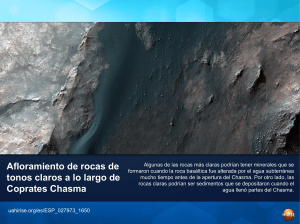 Afloramiento de rocas de tonos claros a lo largo de Coprates Chasma