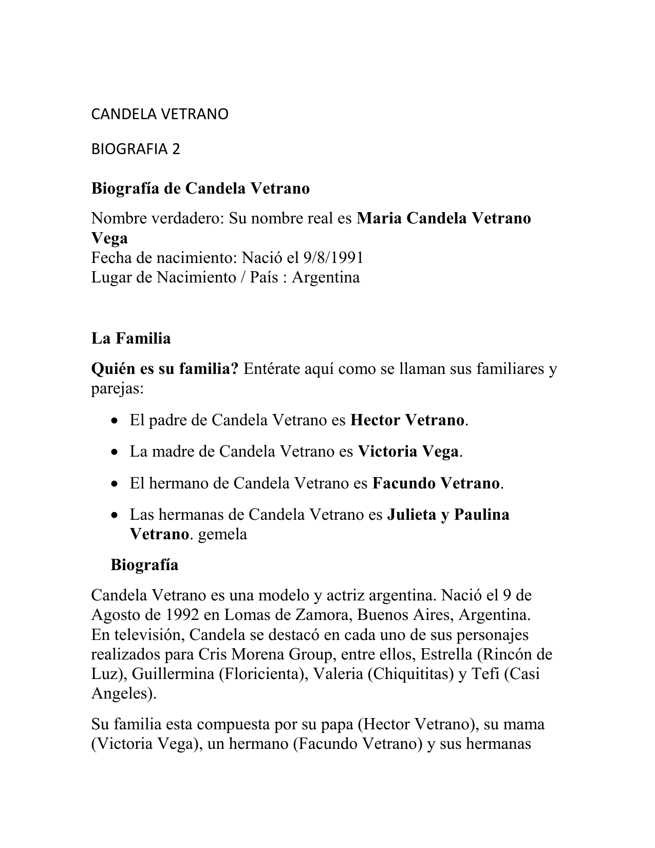 Biografia De Candela Vetrano