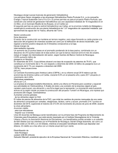 Nicaragua otorgó nuevas licencias de generación hidroeléctrica Los