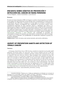 Palabras clave: Cáncer de mama, auto examen mamario