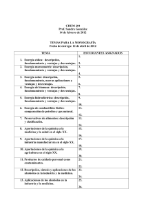 CHEM 204 Prof. Sandra González 14 de febrero de 2012 TEMAS