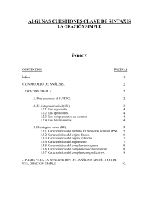 Algunas cuestiones clave de sintaxis. La oración