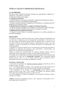 TEMA 6: SALUD Y FISIOLOGÍA HUMANAS LA NUTRICIÓN Para