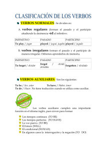 VERBOS NORMALES : Se dividen en: verbos regulares (forman el