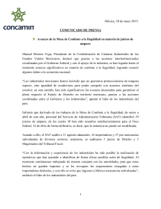 México, 28 de mayo 2015. COMUNICADO DE PRENSA Avances de