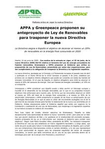 APPA y Greenpeace proponen su anteproyecto de Ley de