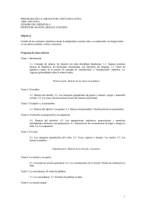 1 PROGRAMA DE LA ASIGNATURA: SINTAXIS LATINA TIPO