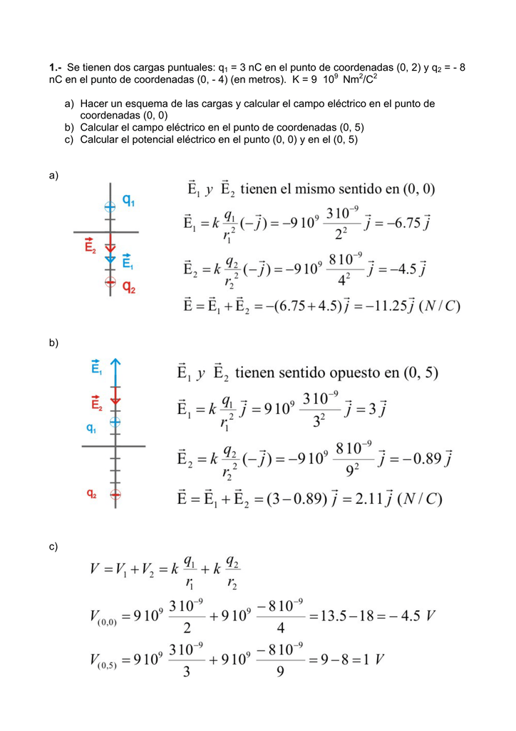 1 Se Tienen Dos Cargas Puntuales Q1 3 Nc En El Punto De