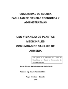 USO Y MANEJO DE PLANTAS MEDICINALES COMUNIDAD DE