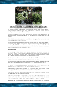 consumo urbano de alimentos es mayor que el rural